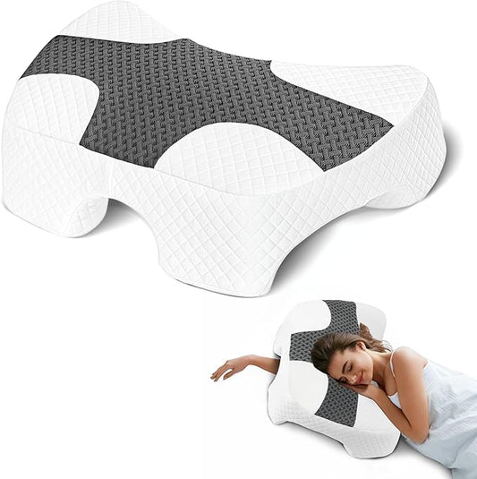 Side Sleeper Pillow with Arm Hole, Shoulder Relief System, Arm Pillow for Neck and Shoulder Pain, Premium Memory Foam, Suitable for Side, Back and Stomach Sleepers - Grey