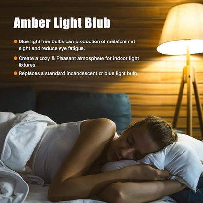 Neporal Amber Light Bulbs 9W, Soft Warm Sleep Light Bulbs 60W Equivalent, Blue Light Blocking Amber Night Light Bulbs 1800K, Bedtime Light Bulb for Healthy Sleep, 6 Pack