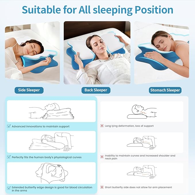 Cervical Neck Pillow for Sleeping - Ergonomic Pillow for Neck Pain Relief - Memory Foam Pillows with Cooling Pillowcase, Orthopedic Contour Neck Support Pillow for Side, Back and Stomach Sleepers
