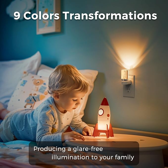 L LOHAS LED Night Light, Night Lights Plug into Wall, Color Changing Nightlight RGB with Dusk to Dawn Sensor, Nightlight Plug in Wall for Halloween, Christmas, Holiday, Hallway Bedroom Kids Room