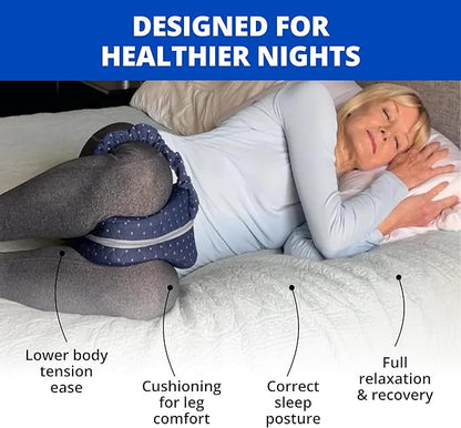 SmoothSpine Alignment Leg Pillow for Side Sleepers – Ergonomic Memory Foam Knee Pillow with Adjustable Strap, Supports Hip & Back, Washable Breathable Cover for Restful Sleep, Navy