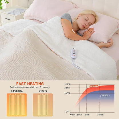 Heated Blanket King Size - 100"x90" Cozy Soft Jacquard Heating Blanket with 4 Heat Levels & 10 Hours Auto-Off, Jacquard Fleece, Overheating Protection, Warm Gifts, Cream