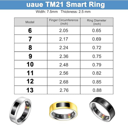 Smart Health Ring for Women Men, Vibration Alert, Touch Control, Fitness Tracker Ring with Sleep/Women's Health/Heart Rate/Steps, IP68 Waterproof for iPhone and Android, Silver 10,No Subscription