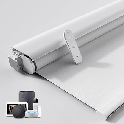 Grandekor No-Drill No Tools Motorized Blinds with Remote | 58x72 White Electric Blackout Smart Roller Shade/APP/Voice Control-for Home Office, Living Room