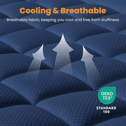 MATBEBY California King Mattress Pad - Cooling Breathable Mattress Topper, Quilted Fitted Mattress Protector, Pillow Top Mattress Cover with 8-21" Deep Pocket, Machine Washable, Navy Blue, Cal King