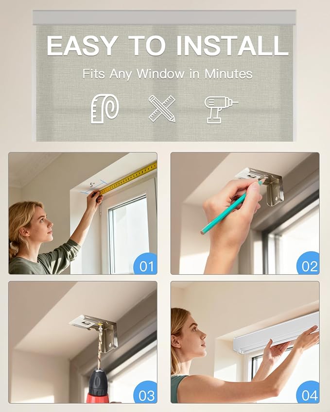 Motorized Light Filtering Roller Shades with Remote Control, Smart Blinds for Windows Compatible with Alexa Google via Hub, Rechargeable Electric Window Shade Customized Size (Light Grey)