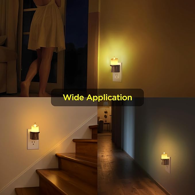 2-in-1 Plug in Night Light (4 Pack) - Dual Mode: Sensor & Remote Control - Modern Farmhouse Black Candle Wall Sconce for Industrial Decor, Hallway, Halloween(Black, 4 Pack)