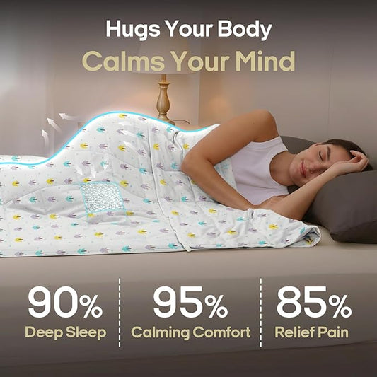 ZonLi Weighted Blanket for Adults (100% Cotton, 60"x80", 15lbs, Queen Size Small Tree Print) High Breathability Heavy Blanket, Soft Material with Premium Glass Beads, All-Season, Easy Care