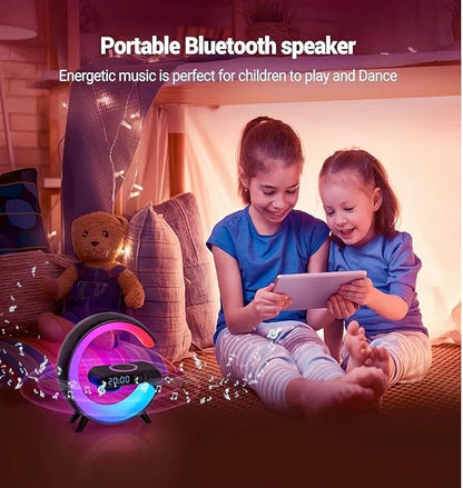 Treligate LED Table Lamp with Wireless Charger, Mini G Atmosphere Lamp with Bluetooth Speaker, Night Light Lamp Sunrise Alarm Clock, Smart Light Sound Machine, (Black)