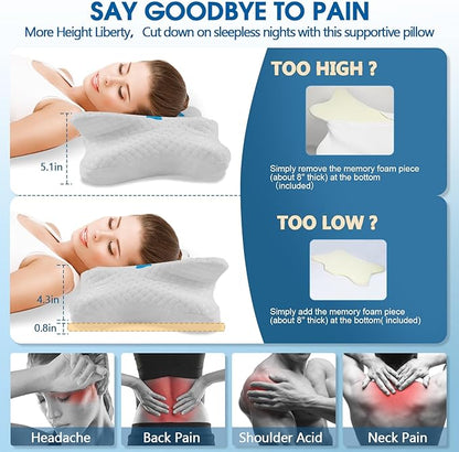 Memory Foam Pillows, Cervical Pillow for Neck and Shoulder Pain Relief, Ergonomic Contour Bed Pillow, Soft for Side Sleep Stomach Sleeping and Back Sleeper