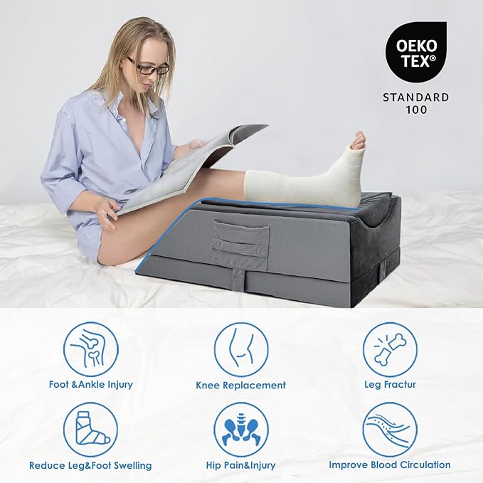 Leg Elevation Pillows for After Surgery,4-Height Adjustable Leg Elevating Pillow,Knee Surgery Recovery Equipment,Improving Blood Circulation,Ankle/Foot Surgery Swelling, Washable Cover