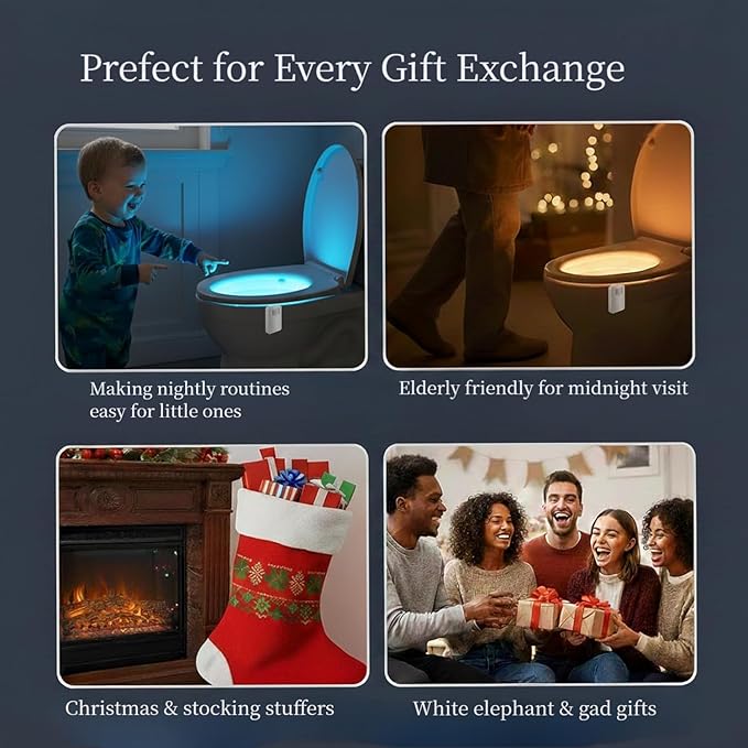 USB Rechargeable Toilet Night Lights, 2 Pack, Motion Sensor LED Nightlight for Multiple Bathrooms, 16 Colors, Soft Non-Blinding Glow, Dimmable, Practical Funny Gifts for Men, Women, Seniors