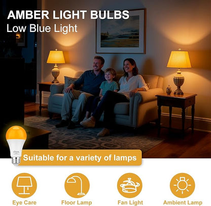 KINUR Amber Sleep Light Bulbs 1800K with Remote Controller, Blue Light Blocking A19, 9W for Sleep Therapy, Bedroom,Remote