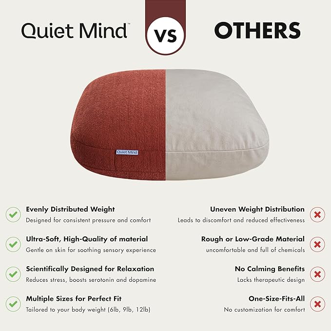 Quiet Mind Weighted Pillow for Adults 9 Lbs - Get Better Sleep - Sustainably Made and Chemical Free - Machine Washable (Medium, Chili Oil)