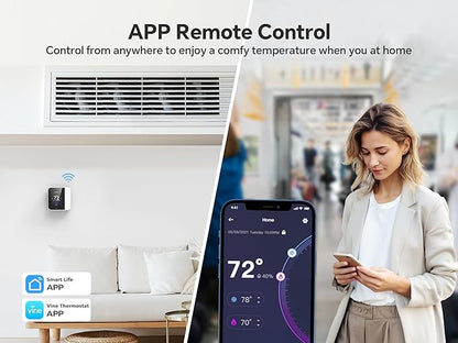 vine Smart Thermostat for House, WiFi Thermostats for Home Compatible with Alexa and Google Assistant, 7day x 8period Programmable, Energy Star Certified, C-Wire Required