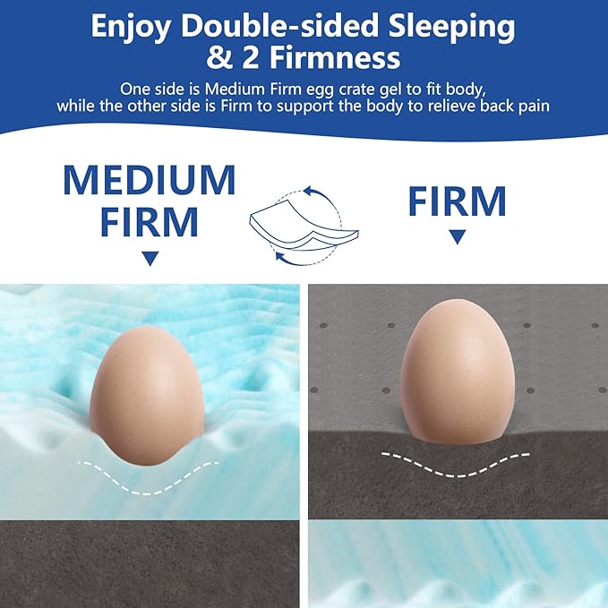 Firm Mattress Topper 4 Inch King Size with Silk Cover, Premium Cooling Gel+ Bamboo High-Density Memory Foam Mattress Topper for Pain Relief
