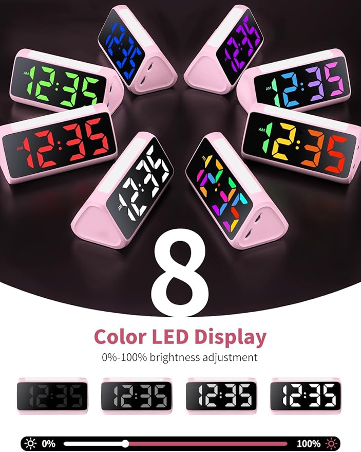 Netzu Alarm Clocks for Bedrooms Heavy Sleepers, Vibrating Alarm Clock with Bed Shaker, Night Light, RGB Display, Dimmer, Snooze for Deaf Hearing Impaired People