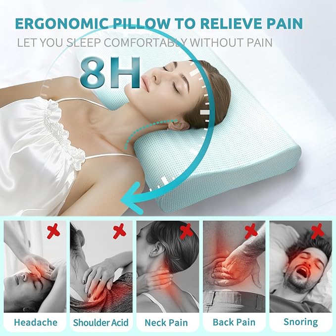 Ergonomic Cervical Memory Foam Pillow for Neck Pain Relief - Adjustable Contour Pillow for Side, Back, Stomach Sleepers - Orthopedic Neck Support with Cooling Washable Cover Blue