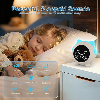 Kids Alarm Clock with Sleep Training, LED Night Light, Bluetooth Music, Multi-Color Display, Sound Machine, OK to Wake Light for Toddlers and Children