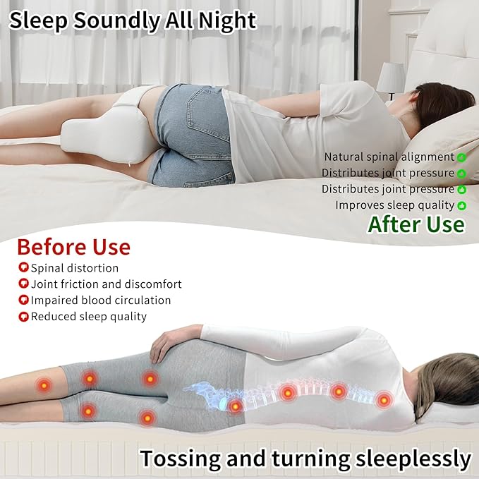 Pregnancy Knee Pillow for Side Sleepers with Strap, Memory Foam Leg Pillow for Sciatica Pain Relief, Hip & Back Support, Alignment Cushion for Pregnant Women, Post Surgery Leg Elevation (White)