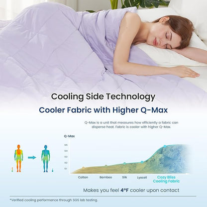 Cozy Bliss Cooling Blanket for Hot Sleepers Queen Size, Q-Max 0.4 Cooling Comfort, Cold Blankets for Night Sweats Sleeping, Ultra-Cool Lightweight Breathable Blanket for Bed, Purple
