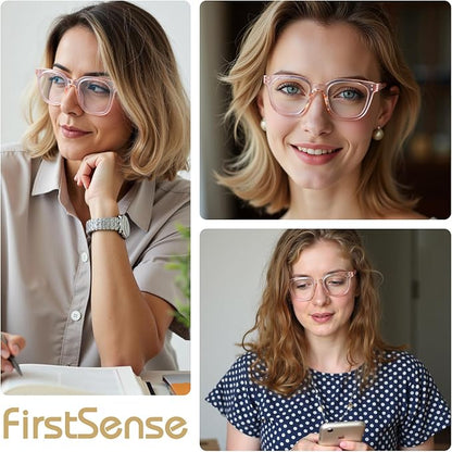 Reading Glasses for Men Women Blue Light Blocking with Spring Hinge, Blocking Readers Anti UV Ray Filter Eyeglasses, Square Computer Reader Glasses, Pink, +3.0