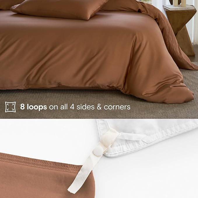DOZ Duvet Cover Set, 100% Viscose derived from Bamboo, Organically Grown, Buttery Soft, Cooling Duvet Covers, High GSM, 1 Duvet Cover and 2 Pillowcases, 106"x90" (Clay, King/Cal King)