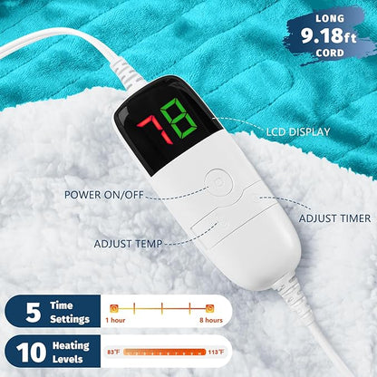 BOMOVA Heated Electric Blanket Full Size - 72" x 84" Heating Blanket with 10 Heating Levels & 8 Hours Auto Off, Warm Flannel Blanket, Christmas Birthday Gifts for Women