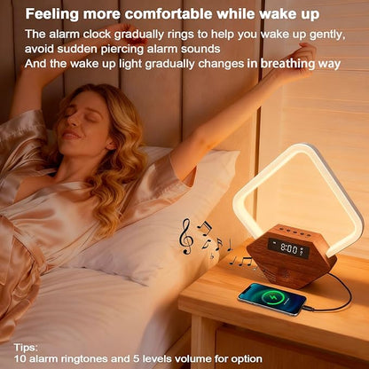 Sunrise Alarm Clock for Bedrooms Heavy Sleepers 15 Sleep Sounds White Noise Machine Baby/Adults 3 Color Table Lamp 10 Ringtones with PD22.5W USB C Fast Charger Birthday Gifts for Women