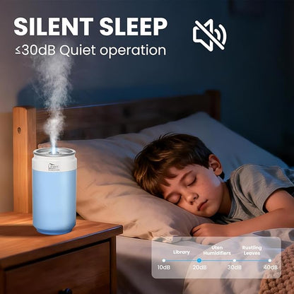 Humidifiers, Humidifier for Bedroom, Can Air Humidifier, Humidifiers for Home and Plants, USB Powered And Battery Powered Portable for Home Office Car Outdoor, 2 Mist Modes, Night Light, Auto-Off