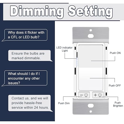 Dimmer Light Switch,Greencycle 4PK 3 Way Dimmer Switch for Dimmable 150W LED CFL Light,600W Halogen and Incandescent,15A 120V,Neutral Wire Not Required,Residential/Commercial,ETL Listed