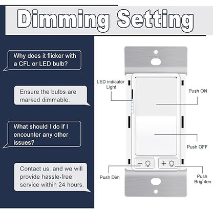 Dimmer Light Switch,Greencycle 4PK 3 Way Dimmer Switch for Dimmable 150W LED CFL Light,600W Halogen and Incandescent,15A 120V,Neutral Wire Not Required,Residential/Commercial,ETL Listed