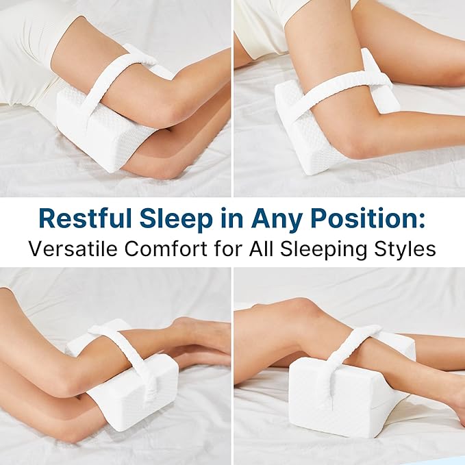Knee Pillow for Side Sleepers-Memory Foam Leg Pillow for Between Legs-Sciatica,Hip&Back Pain Relief,Spinal Alignment Leg Cushion,White