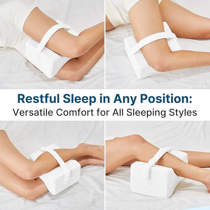Knee Pillow for Side Sleepers-Memory Foam Leg Pillow for Between Legs-Sciatica,Hip&Back Pain Relief,Spinal Alignment Leg Cushion,White