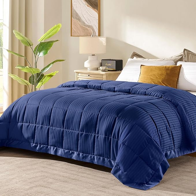 downluxe King Size Blanket with Satin Trim, Lightweight Down Alternative King Blanket for All Season, Machine Washable (Navy, 108 x 90 Inch)
