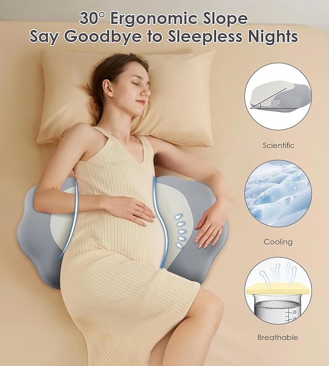 Pregnancy Pillows for Sleeping, Memory Foam Maternity Pillow Support for Back Belly HIPS, Adjustable Travel Wedge Pillow for Pregnant Women, Side Sleeping Pregnant Pillows with Cooling Pillowcase