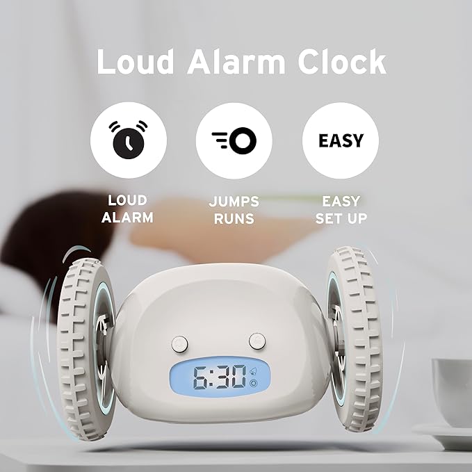 CLOCKY Alarm Clock on Wheels – Loud Rolling Alarm Clock for Heavy Sleepers | Runaway Clock That Jumps & Runs to Wake You Up | Funny Unique Gift for Adults, Teens & Kids Bedrooms (Mist)
