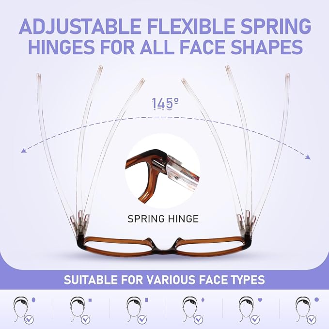 Kerecsen Reading Glasses 5 Pairs Fashion Ladies Readers Spring Hinge with Pattern Print Eyeglasses for Women (Multicolor, 6.0, x)