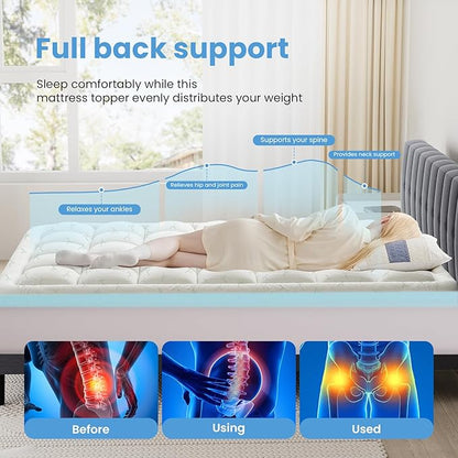 DUMOS Dual Layer Mattress Topper Queen Size, 2 Inch Gel Memory Foam + 1 Inch Soft Pillow Top Mattress Pad Cover for Back Pain, Breathable & Cooling Pad with Elastic Deep Pocket