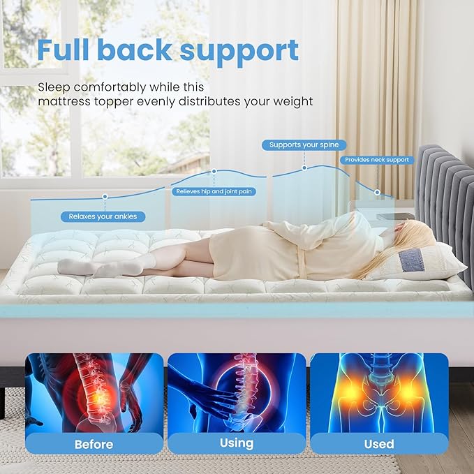 NEWBULIG Memory Foam Mattress Topper, Dual Layer Gel Memory Foam & Mattress Topper Queen for Pressure Relief and Medium Firmness Support, CertiPur-US Certified