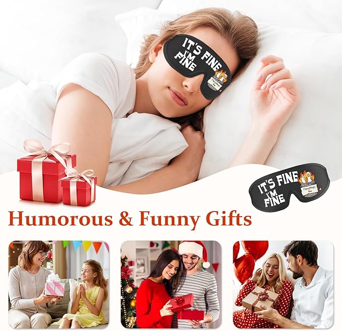 Funny 3D Zero Pressure Sleep Eye Mask for Men Women Side Sleeper, Adjustable Blackout Soft Breathable Eye Masks for Travel Nap Night Sleep, Humorous Gift Stocking Stuffers (I'm Fine)
