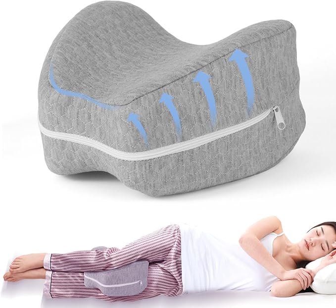 Knee and Leg Memory Foam Pillow for Side Sleepers, Ergonomic Support for Back, Hips, Knees, Joints, Nerves and Muscle Discomfort Relief (Gray)