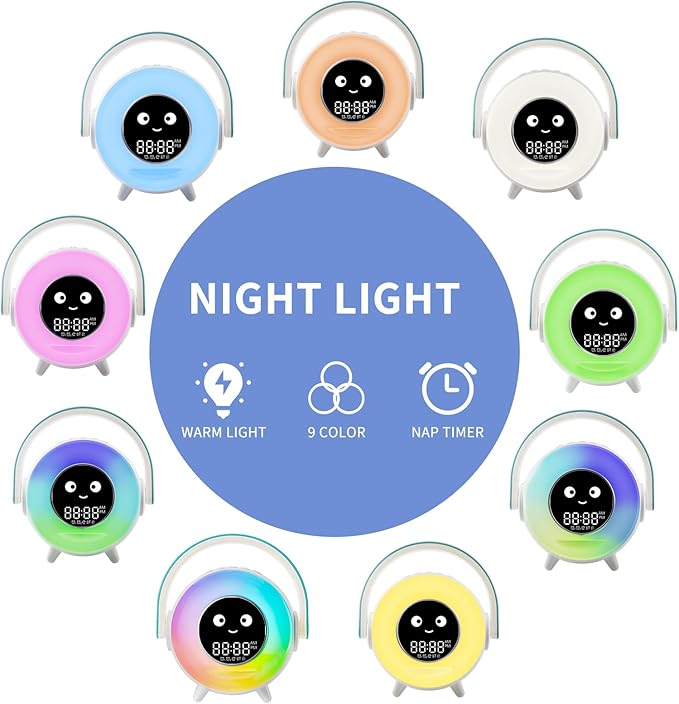 LOVME Kids Alarm Clock, Ready to Rise Sleep Training Clock with Night Lights, Sound Machine, Ok to Wake Clock for Kids, Gift Ideas for Toddler Boy Girl