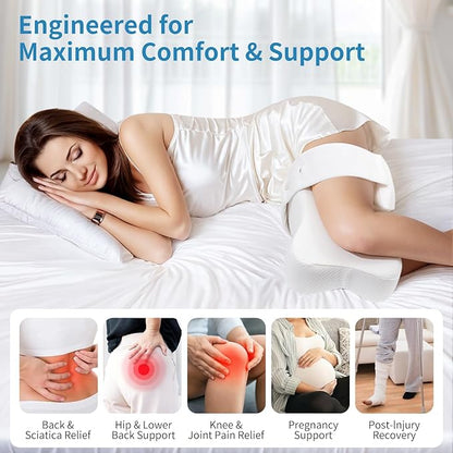 AISEELY Knee Pillow for Side Sleepers with Adjustable Strap, Leg Pillow for Side Sleeping, Hip Pillow for Side Sleepers for Sciatica & Back Pain Relief, Spine Alignment Support, White