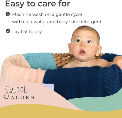 Knit Baby Blanket in Cable Pattern, Organic Cotton Blankets for Crib or Stroller, Receiving Blankets - Ocean Teal