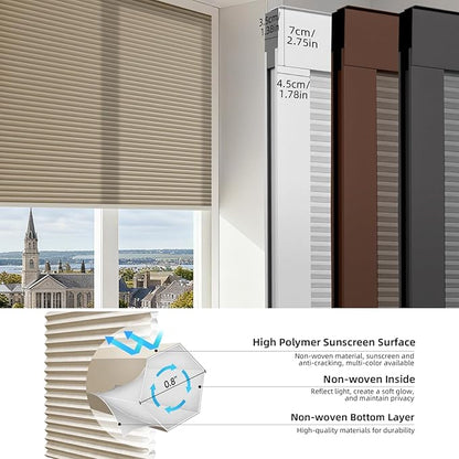 ZSTARR Motorized Skylight Shades Blackout Cellular Honeycomb Electric Blinds with Solar Panel Cordless Rechargeable with Remote for Roof and Slanted Windows Custom Size (LF Coffee)