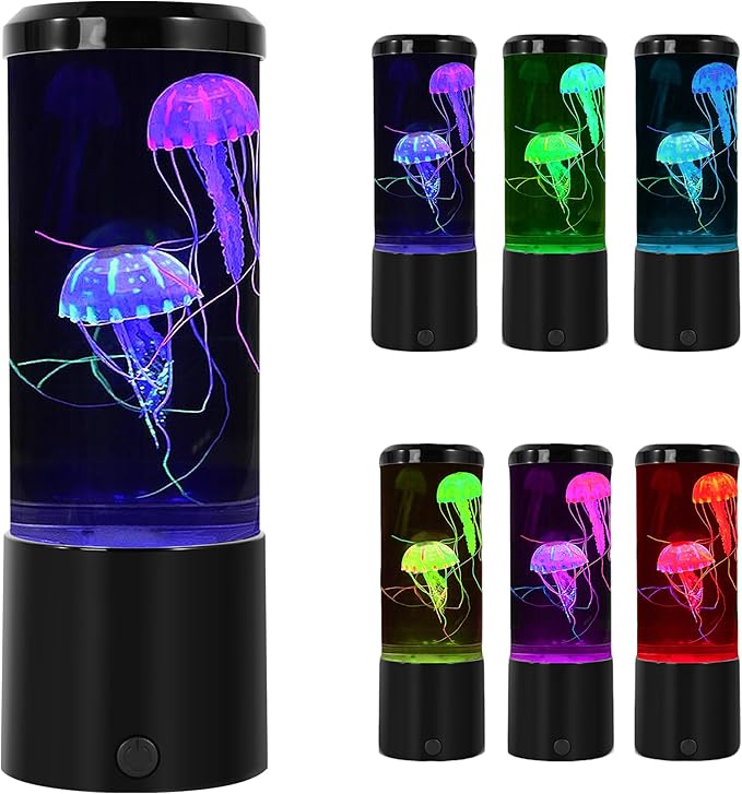Jia Xi 8 Inch Jellyfish Aquarium Lamp, LED Jellyfish Lamp with Color Changing Light, Quiet Pump Mood Night Light for Desk Bedroom, Fake Jellyfish Tank Decor （Regular）