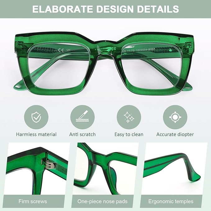 AQWANO Stylish Oversized Reading Glasses for Women Fashion Designer Readers Blue Light Square Computer Glasses