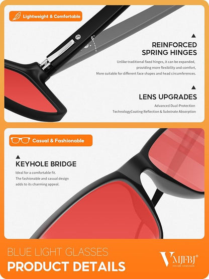 Blue Light Blocking Glasses for Men Woman, Anti Blue Light Glasses for Better Sleep Computer Use Gaming with Red Lens Reduce Eye Strain