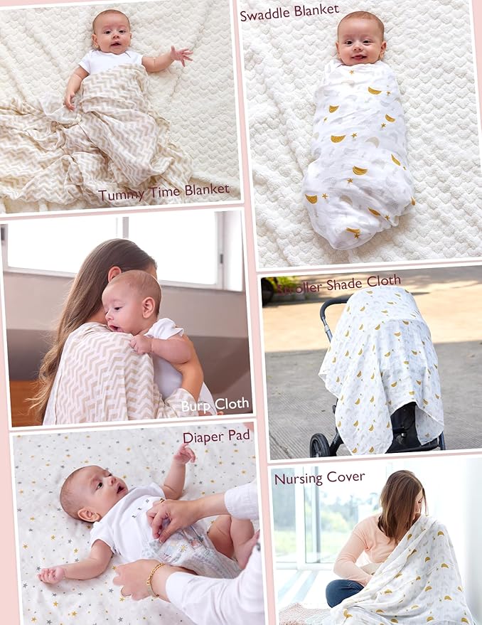 Momcozy Muslin Swaddle Blankets, Ultra Soft Neutral Baby Essentials Must Haves Registry Search, Breathable Large 47'' x 47'' Newborn Boys Girls Swaddle Receiving Blanket, Stellar Orbit